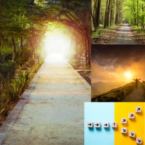 A path leading to a sunrise, symbolizing the journey of self-improvement.