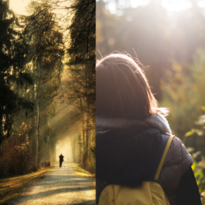 A person walking on a pathway surrounded by nature, symbolizing the journey of self-growth